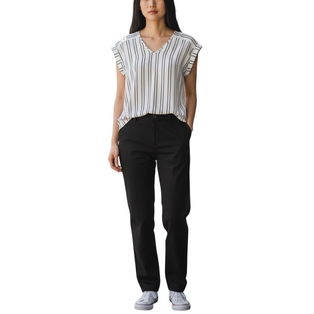 Express Black White Striped V-Neck Longline Blouse Office Core Minimalist‎ S